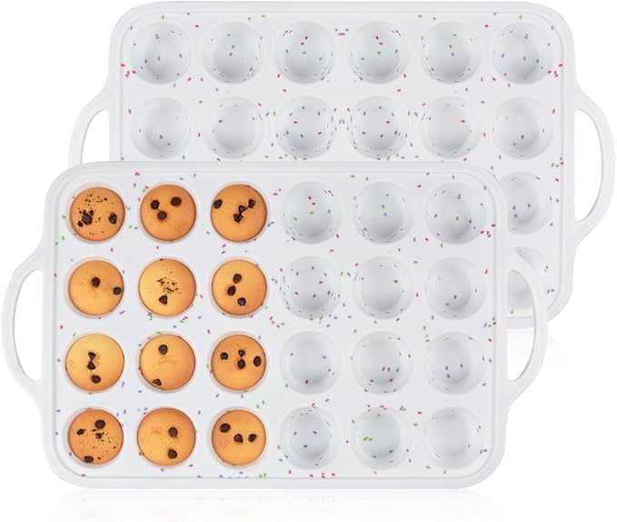 CAKETIME Mini Muffin Pan, Metal Reinforced Frame Mini Cupcake Pans 24 Cups Nonstick Muffin Silicone Molds with Handle for Baking Muffins, Cupcakes, Egg Bites 2 Pack