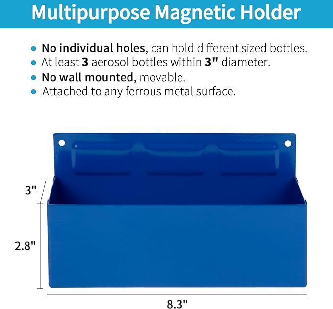 Magnetic Aerosol Spray Can Holder, Magnet Toolbox Bottle Holder, Tool Box Storage Rack for Garage and Home, Craft Workspace, Mechanic Paint Bottle Can Organizer, Blue, 3"x8.3"