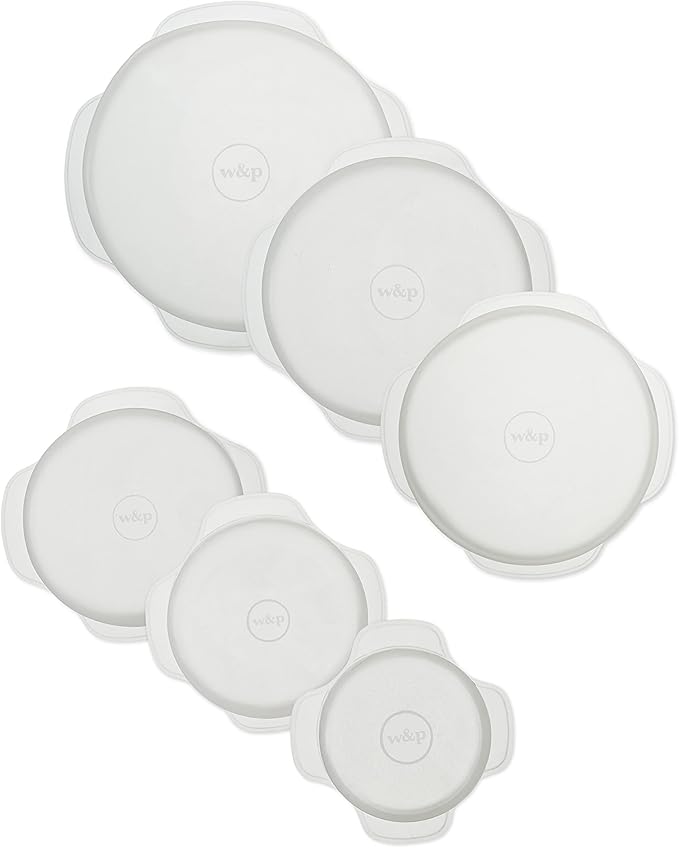 W&P Reusable Silicone Stretch Lid, Set of 6 Circular Lids, Dishwasher Safe, Freezer Safe, LFGB/Premium Materials, Microwave Safe, Clear