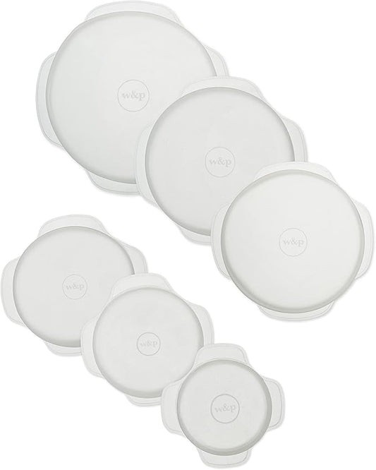 W&P Reusable Silicone Stretch Lid, Set of 6 Circular Lids, Dishwasher Safe, Freezer Safe, LFGB/Premium Materials, Microwave Safe, Clear