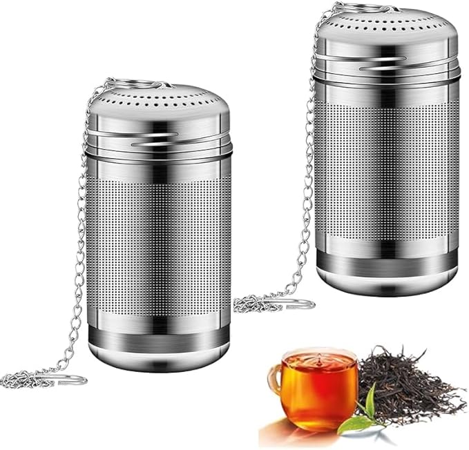 2pcs Tea Infuser, 304 Stainless Steel Tea Strainers for Loose Tea, Loose Leaf Tea Steeper, Fine Mesh Tea Ball holder with Chain Hook and Lid, Reusable Tea Filter Bags Diffusers
