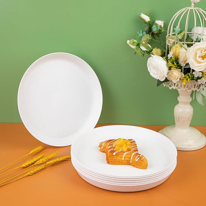 18pcs White Wheat Straw Dinner Plates - Lightweight, Unbreakable, Premium Reusable Plates for Family Dinner, School, Picnic