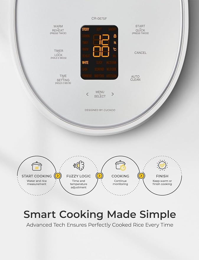 CUCKOO Rice Cooker 3 Cup Uncooked / 6 Cup Cooked, Modern Fuzzy Logic Rice Cooker Small with Delay Timer & Keep Warm Setting, Versatile Food Steamer for Cooking, Non-Stick Inner Pot, White (CR-0375FW)