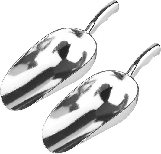 12 Oz Cast Aluminum Bar Ice Scoop Suitable for wedding, buffet (Silver-2pc)