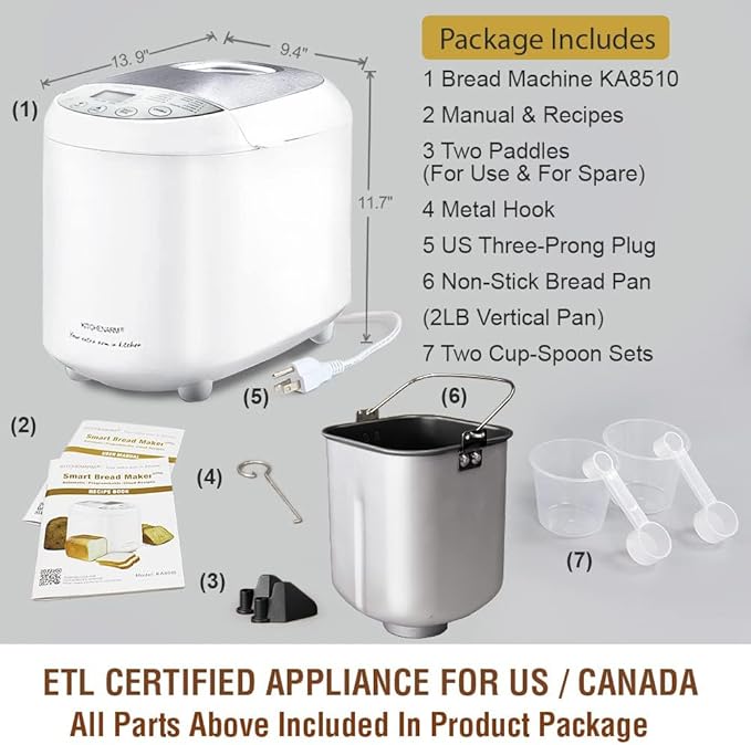 KITCHENARM 19-in-1 HANDY Bread Machine with Homemade Cycle and Gluten Free Setting - Beginner Friendly 2LB 1.5LB 1LB White Bread Maker Machine with Recipes and Delay Timer