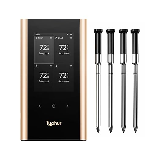 SYNC Gold Wireless Meat Thermometer | Four Slim Probes | 10x Stronger Signal Than Bluetooth | Reliable Readings Through Closed Smoker, Kamado Grill, BBQ, and Tough Obstacles | Easy-to-Use Base