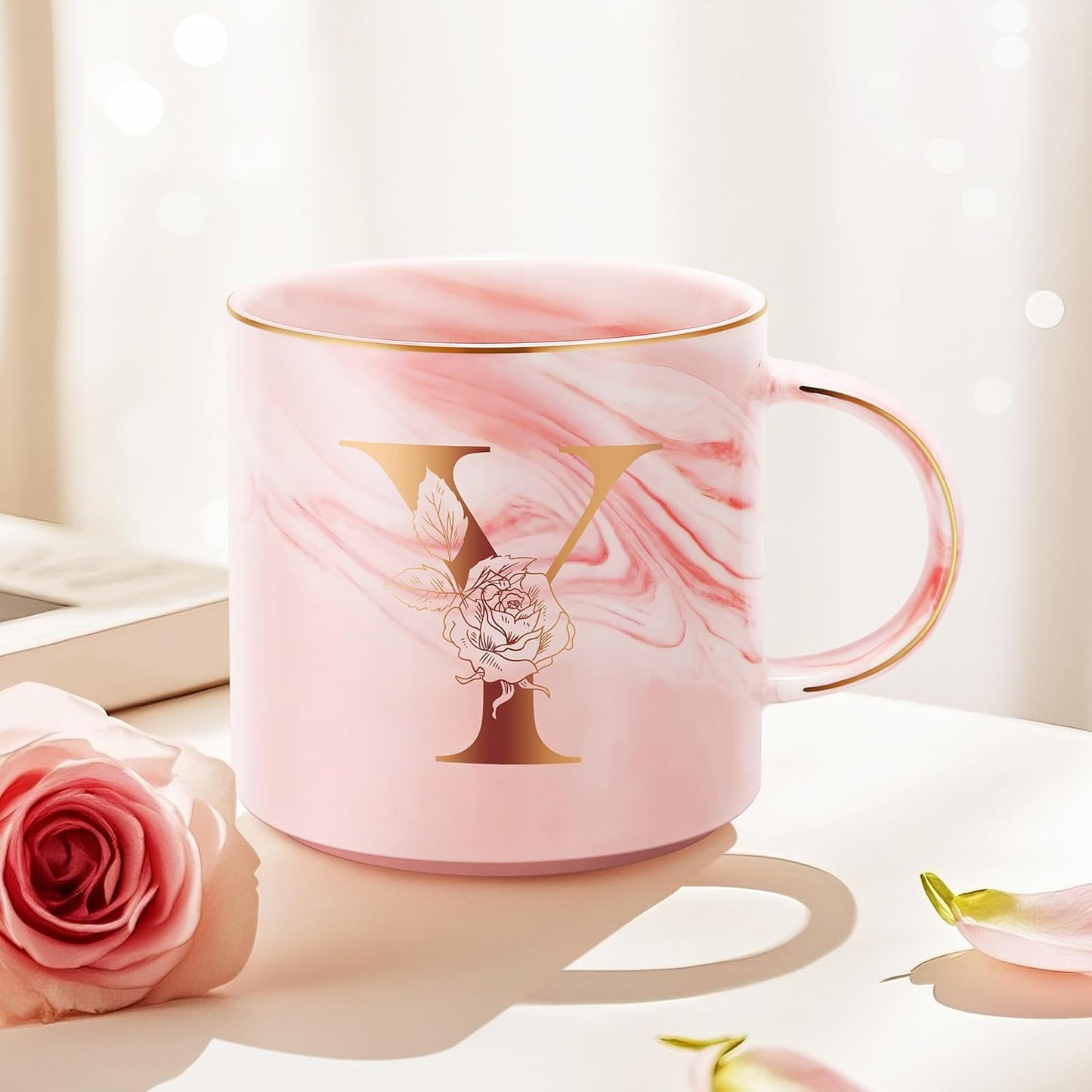 Personalized Gifts for Women Coffee Mug, Initial Customized Gift Monogrammed A-Z Coffee Mug 12 OZ, Christmas Anniversary Birthday Gifts for Women Mom Grandma Friend Sister Wife (Y)