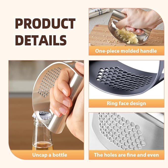 2025 Upgraded Garlic Press Stainless Steel, Garlic Press Rocker Professional Kitchen Gadgets Garlic Mincer Garlic Crusher, Heavy Duty Mincer Tool Garlic Chopper Garlic Presser Mincer (1Set)