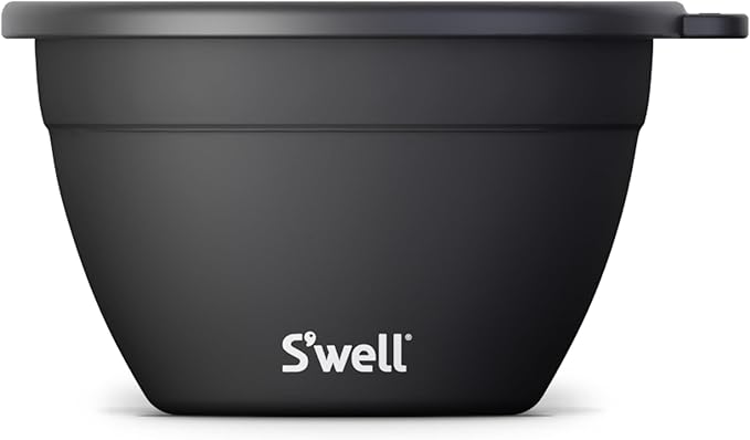 S’well Stainless Steel 64oz Salad Bowl Kit in Onyx, Comes with 2oz Condiment Container and Removable Tray for Organized Serving, Leak-Proof and Dishwasher Safe