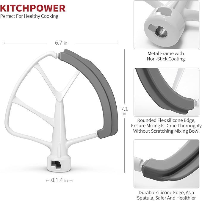 6 Quart Flex Edge Beater for Bowl-Lift Stand Mixers, Paddle Attachment Mixer Accessory