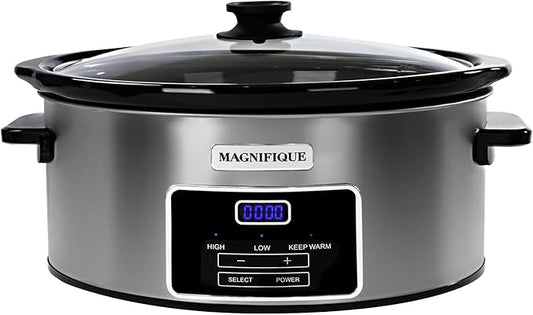 8-Quart Digital Programmable Slow Cooker with Timer - Small Kitchen Appliance for Family Dinners - Serves 10+ People - Heat Settings: Keep Warm, Low and High