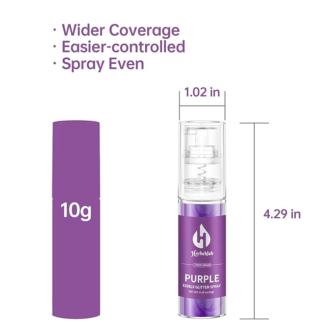 Purple Edible Glitter Spray - 10g Edible Purple Glitter for Cakes Food Grade Metallic Shimmer Powder Cake Sprinkles for Cookie Decorating Chocolate Strawberry