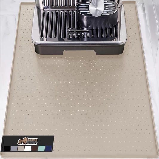 GORILLA GRIP Silicone Coffee Mat, 18x28, Espresso Drink Bar Station Accessories, Waterproof Heat-Resistant Dish Drying Mats, Stay in Place on Kitchen Counter, Home Kitchen Decor Essentials, Almond