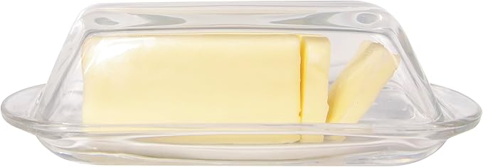 Kangaroo Decorative Clear Glass Butter Dish with Lid for Countertop & Refrigerator - Crystal Covered Butter Tray Storage Container Holder for Counter & Fridge - Best Small Dish Flip Top Lid BPA FREE