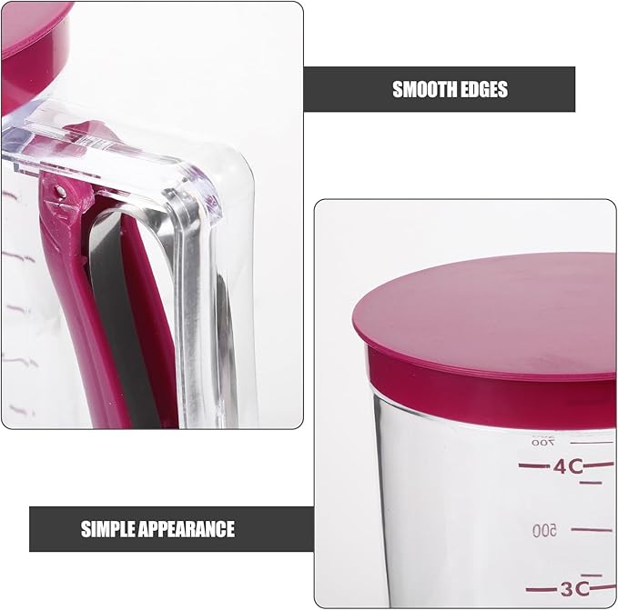 UPKOCH Batter Dispenser with Measuring Markings - ABS+Silicone Baking Tool for Pancakes, Waffles & Muffins | Leak-Proof Design (Rosy, 7.3in/18.5cm)