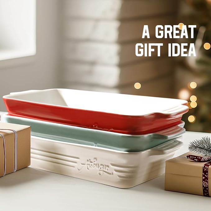 Casserole Dishes for Oven,9x13 Ceramic Baking Dish,4.2 Quarts Large Lasagna Pan with Handles Deep and Large Capacity,Durable Bakeware for Lasagna, Home Decor, Wedding Gift, White