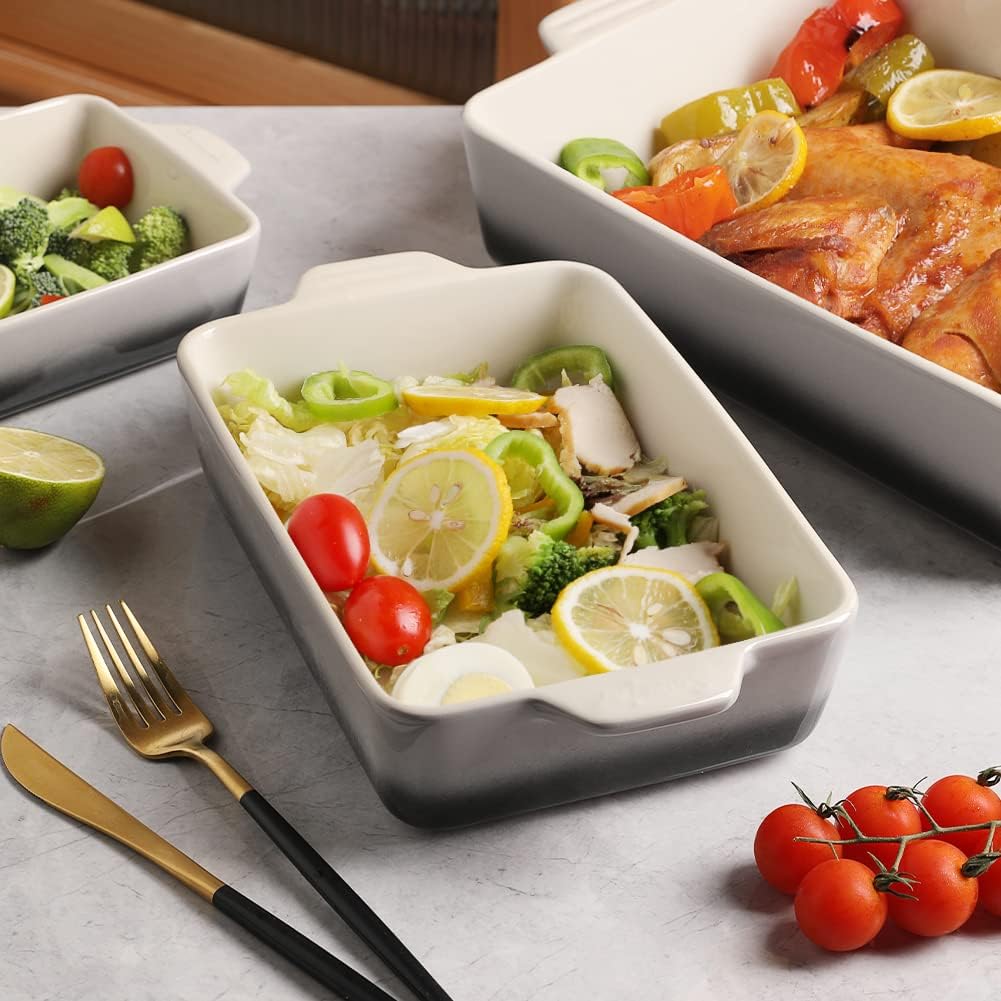 Sweejar Ceramic Bakeware Set, Rectangular Baking Dish for Oven Lasagna Pans for Cooking, Kitchen, Cake Dinner, Banquet and Daily Use, 11.8 x 7.8 x 2.76 Inches of Casserole Dishes (Gradient Gray)