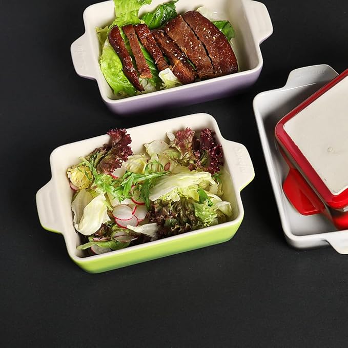 Sweejar Ceramic Baking Dish, Rectangular Small Baking Pan with Double Handles, 20 Oz for Cooking, Brownie, Kitchen, 6.5 x 4.9 x 1.8 Inches (Gradient Purple)