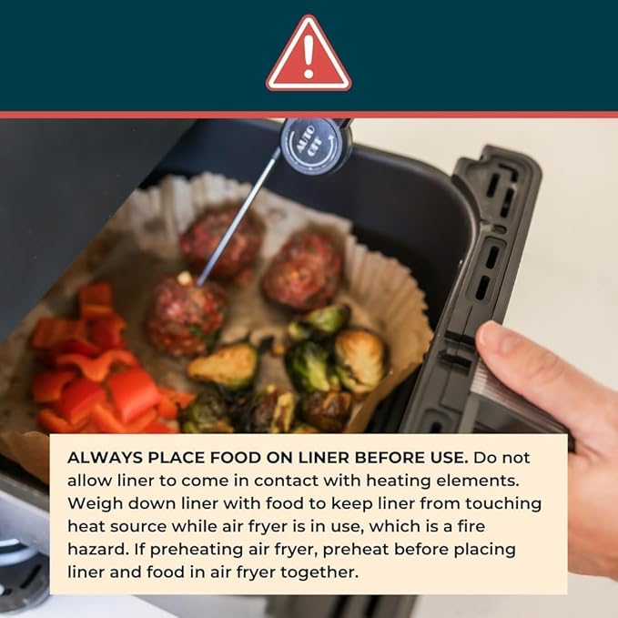 Cathy Yoder's AirFryer Paper Liners, 125 PCS 8-inch Square Air Fryer Liners Disposable, Premium, Food-Grade Easy Cleanup Air Fryer Parchment Paper Sheets, Airfryer Liner for 5-8QT, Baking & Roasting