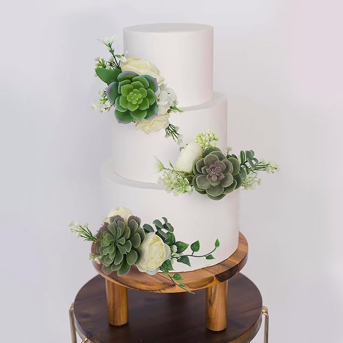 Rinlong Pre-made 3Pcs Faux Succulent Cake Decorating Flowers Cake Toppers Green Cake Decorations Wedding Birthday Baby Shower Spring Cake Decor Topper