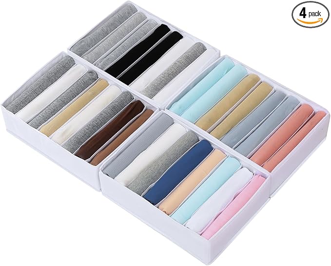 Qozary 4 Pack Drawer Organizers for Clothing, 8 Grids Foldable Closet Organizers and Storage Bins for Bedroom, Dresser Organizer Boxes for Thin T-shirts, Tank Tops