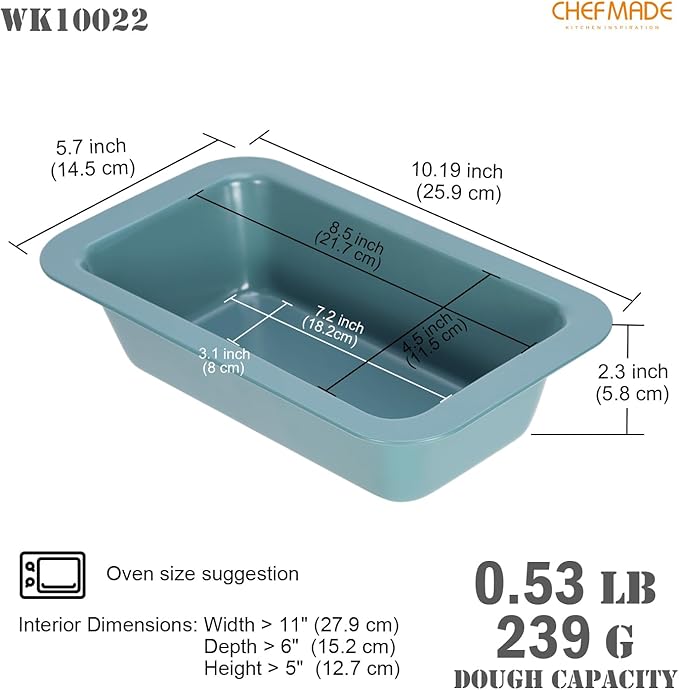 CHEFMADE Bread Loaf Pan, 8.5" x 4.5" Nonstick Meatloaf Pan, Bakeware for Oven Baking，Homemade Bread （Green）