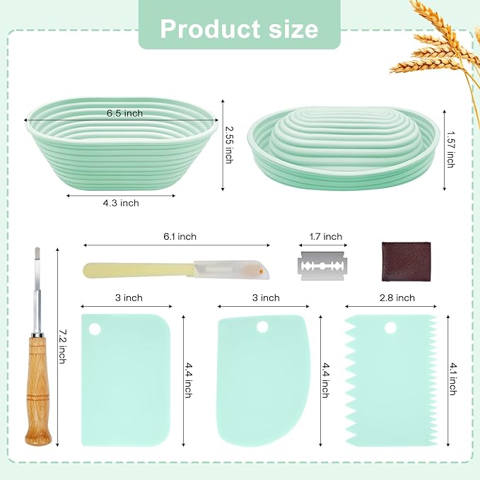 Silicone Banneton, Sourdough Bread Baskets (Set of 6, 6.5 Inch), Oval Proofing Bread Bowls with Starter Kit, Bread Making Baking Supplies