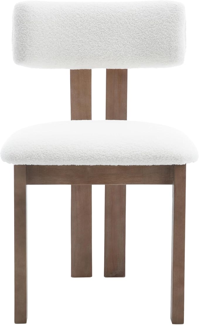 chairus Dining Chairs Set of 2 Faux Fur Diner Chairs Wood Chairs for Kitchen and Dining Room, White