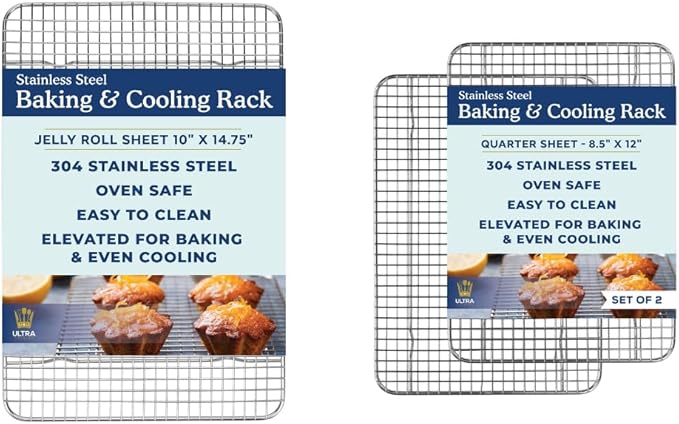 Ultra Cuisine Heavy Duty 100% Stainless Steel Cooling Rack for Cooking and Baking - Baking Rack & Wire Cooling Rack - Fits Quarter and Jelly Roll Sheet Pans - 8.5''x 12'' and 10''x 14.75''