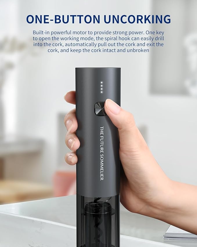 CIRCLE JOY Rechargeable Electric Wine Opener Set 7-in-1 Aluminum Alloy Wine Gift Set with Electric Corkscrew, Foil Cutter, Wine Pourer, Charging Base, Vacuum Pump and 2 Wine Stoppers