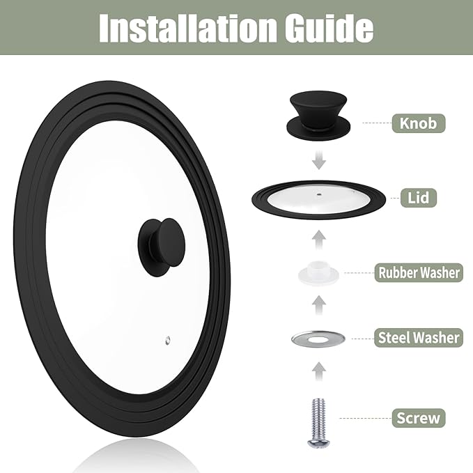 Universal Lid, Tempered Pan Lid with Heat Resistant Silicone Rim, Fits All 6" to 12" Diameter Cookware, Pots, Pans and Skillets (2PK)