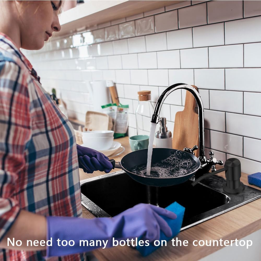 Soap Dispenser for Kitchen Sink, Countertop Soap Dispenser Pump, 47" Silicone Extension Tube Connect to The Soap Bottle Directly, Say Goodbye to Frequent Refills (Black)