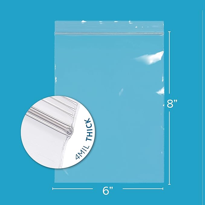 Clear Plastic Reclosable Zip Bags - Bulk GPI Pack of 200 6" x 8" 4 mil Thick Heavy Duty, Strong & Durable Poly Baggies With Resealable Zipper Lock For Travel, Storage, Packaging & Shipping.