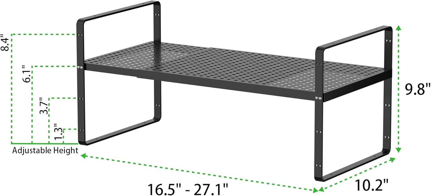 Expandable Cabinet Storage Shelf Stackable Organizer Rack for Kitchen Bathroom Pantry Spice Cupboard Coffee Countertop Home Office Desk Heavy Duty Nonslip Black Large 3 Packs