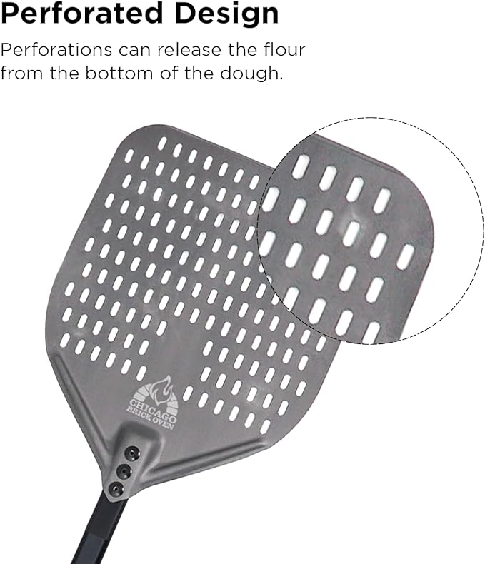Perforated Pizza Peel - 12"x15" Anodized Aluminum Pizza Steel, 11" Handle, 26" Overall Length - Ideal Pizza Turning Peel for Pizza Oven, Brick Oven, Baking Bread