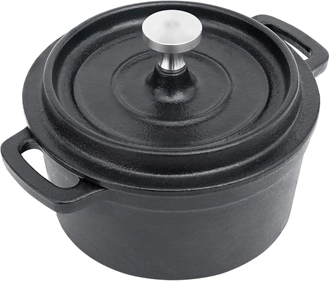 Mini Cocotte 16 oz Mini Dutch Oven 0.5 qt. Cast Iron Garlic Roaster for Oven Garlic Confit Pot Ramekins with Lids Oven Safe Set of 2, Black