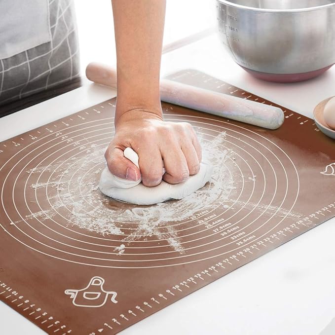 LIMNUO Silicone Baking Mat, Extra Thick Large Non Stick Pastry Mat Sheet for Dough Pie Crust Rolling Mats (Brown, L-16''(W)*24''(L))