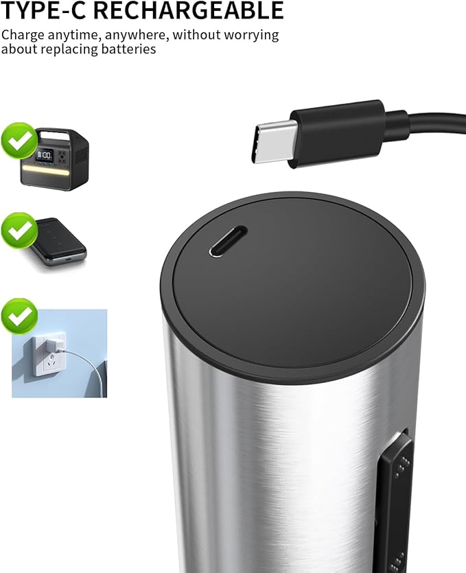 CIRCLE JOY Electric Wine Opener Rechargeable Stainless Steel Automatic Corkscrew Wine Bottle Opener with Foil Cutter, Blue Led Indicator and One-Click Button, Silver