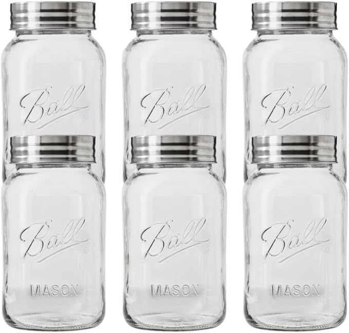 Ball Regular Mouth Glass Mason Jars with Lids and Bands, Used for Canning (Quart, 32 Ounce (Pack of 6))
