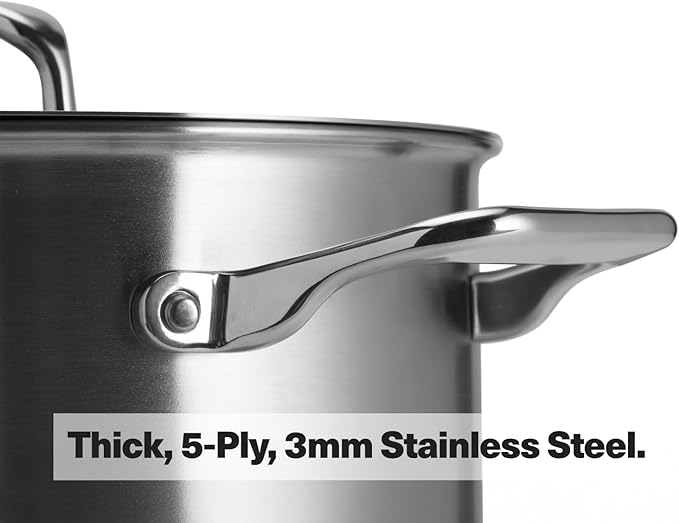 Misen 5-Ply Stainless Steel Stockpot – Large Cooking Pot for Boiling, Simmering & Stewing - Consistent, Even Heating - Durable, Dishwasher Safe – Oven-Safe to 800F, Induction Ready - 8 QT