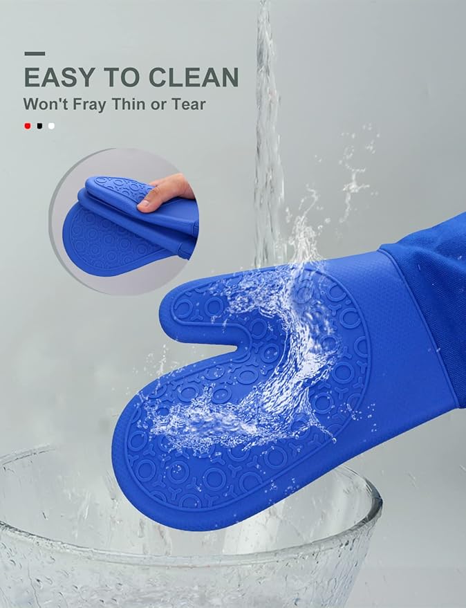 sungwoo Silicone Oven Mitts, Heat Resistant Oven Gloves with Quilted Liner Non-Slip Textured Grip Perfect for BBQ, Baking, Cooking and Grilling - 1 Pair 13.8 Inch Royal Blue