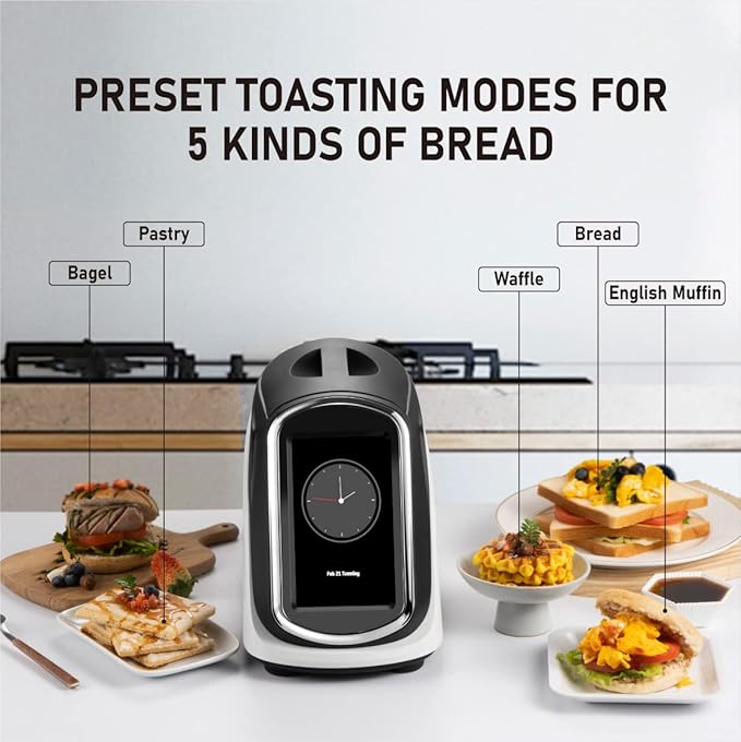 2 Slice Toaster,Smart Toaster with LCD Touchscreen,2 Wide Slots,5 Types Breads,7 Browning Levels, Customize Toasting Time,Have a Quick Look,120V 1400W