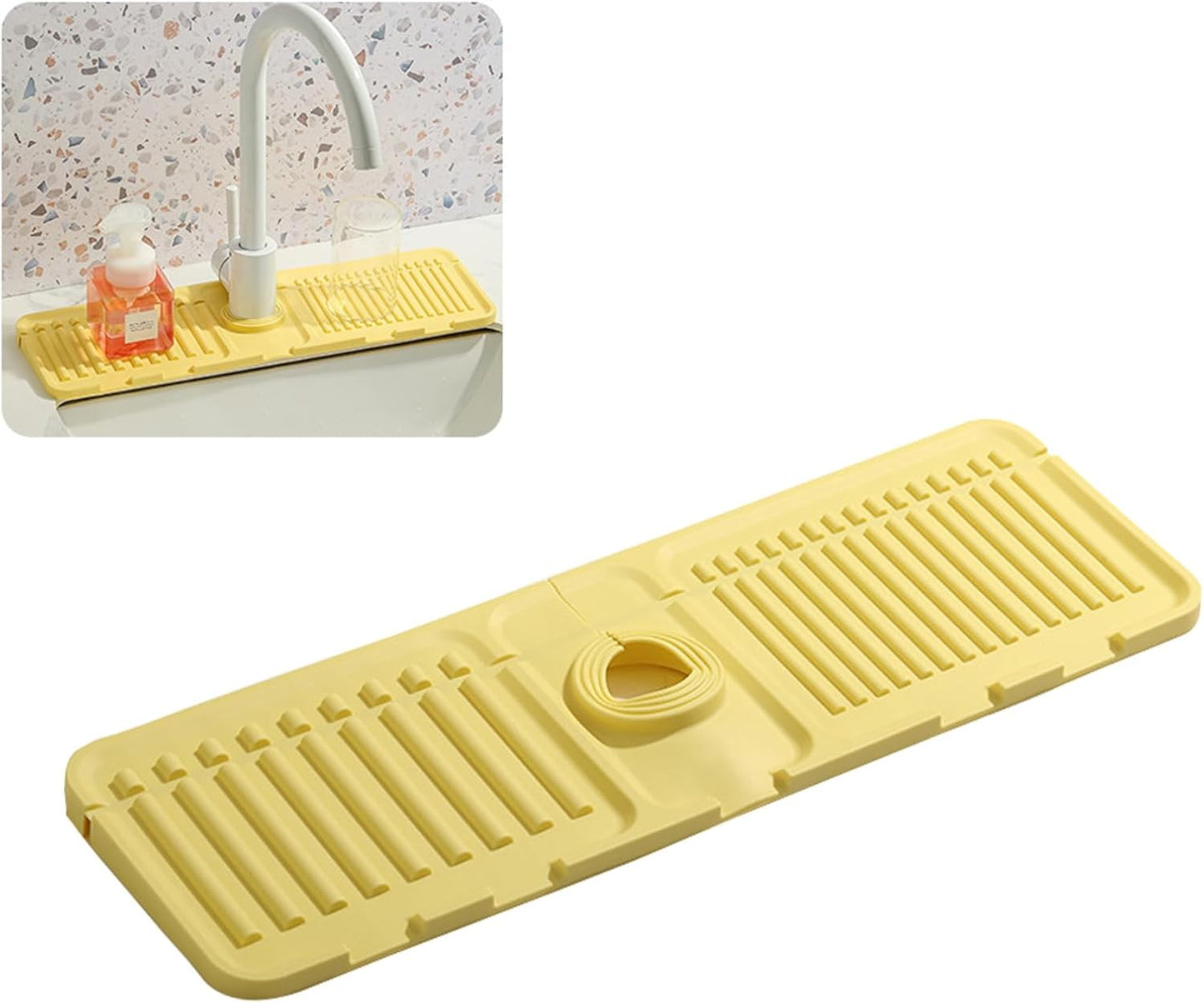 Faucet Mat for Kitchen Sink - 2024 Upgraded Premium Silicone Splash Guard with Fast Drying Properties - Protective Sink Tray Ideal for Stone Sinks in Kitchen & Bathroom (2, Yellow)