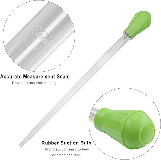 18.7in Long Turkey Baster for Aquarium, 50ml Long Pipette for Fish Tank Coral Food Feeder Syringe Aquarium Water Changer Siphon for Marine Fish Reef Aquatic Plant Spider, Green