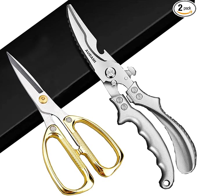 Stainless Steel Heavy Duty Kitchen Scissors - 2 Pack Multipurpose Food Scissors, Poultry & Meat Shears