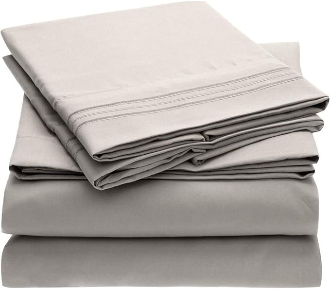 Mellanni Full Sheets Set - 4 PC Iconic Collection Bedding - Hotel Luxury, Extra Soft, Cooling Bed Sheets - Wrinkle, Fade, Stain Resistant (Full, Light Gray)