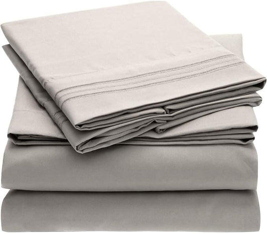 Mellanni Full Sheets Set - 4 PC Iconic Collection Bedding - Hotel Luxury, Extra Soft, Cooling Bed Sheets - Wrinkle, Fade, Stain Resistant (Full, Light Gray)
