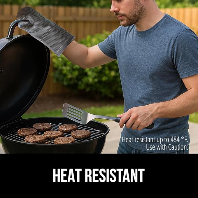 GORILLA GRIP BPA-Free Soft Silicone Oven Mitts, Heat Resistant and Waterproof Cooking Gloves, Thick Cotton Lining, Flexible Gripping for Baking Grilling, Kitchen Potholders Set of 2, 12.5x8.3, Gray