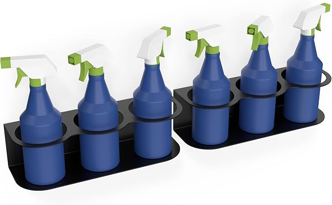 Koova 6 All-Purpose Spray Bottle Holder | Easy Install Wall Mount Hardware Included | Heavy-Duty Powder Coated Steel Storage Rack for Garage And Home | Craft Workspace Paint Bottle Organizer USA Made