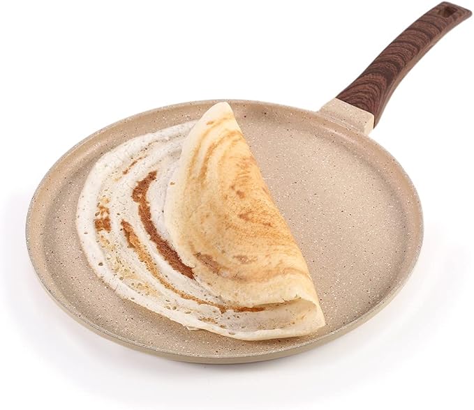 Wonderchef Duralife Die-cast 28 cm Dosa Tawa 5 Layer Healthy Duramax Non-Stick Coating Soft Touch Handle Pure Grade Aluminium PFOA Free 2 Year Warranty MediumIvory